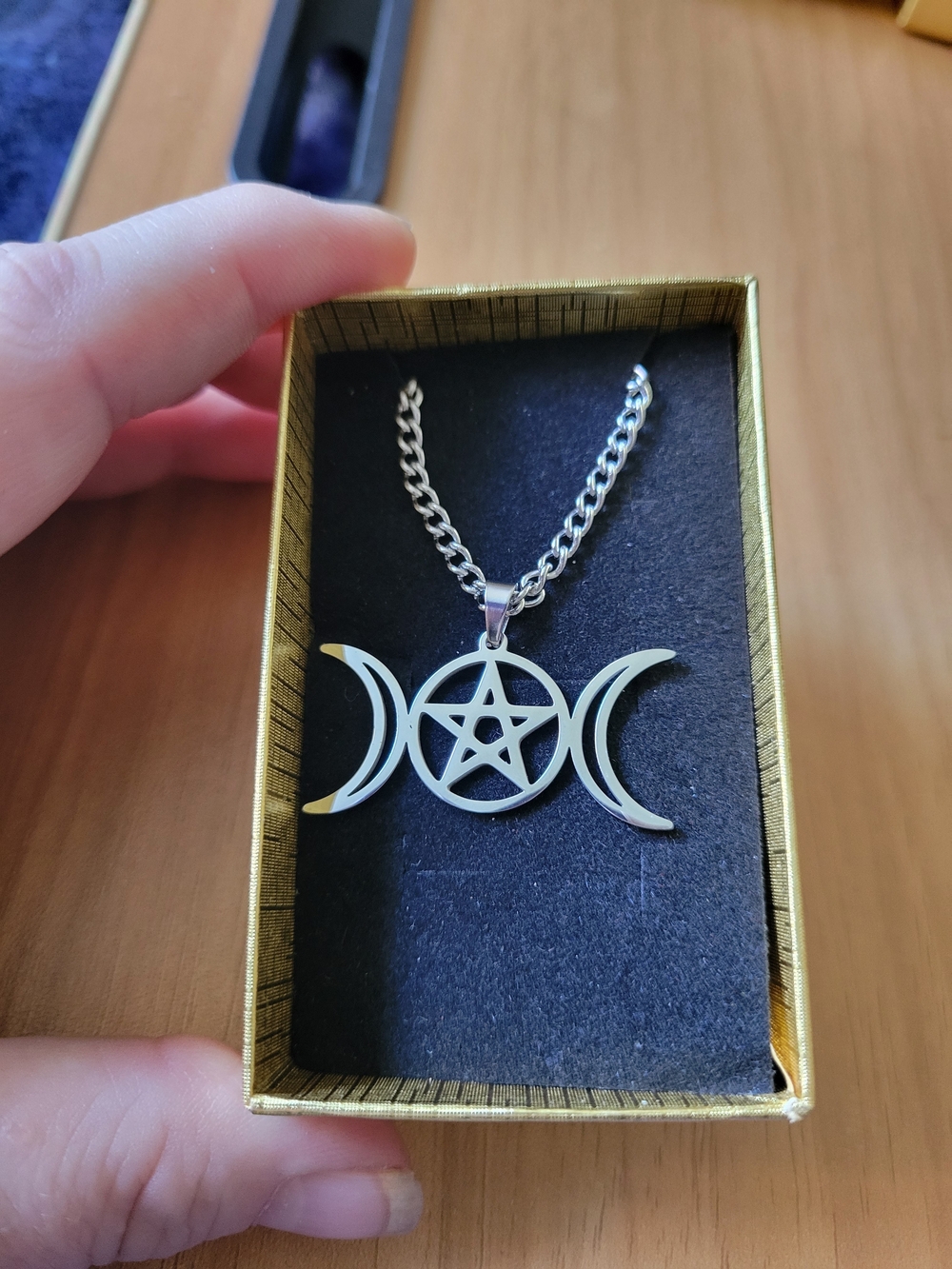 🧋NEW🧋Stainless Steel Triple Moon Pentagram Pendant Necklace